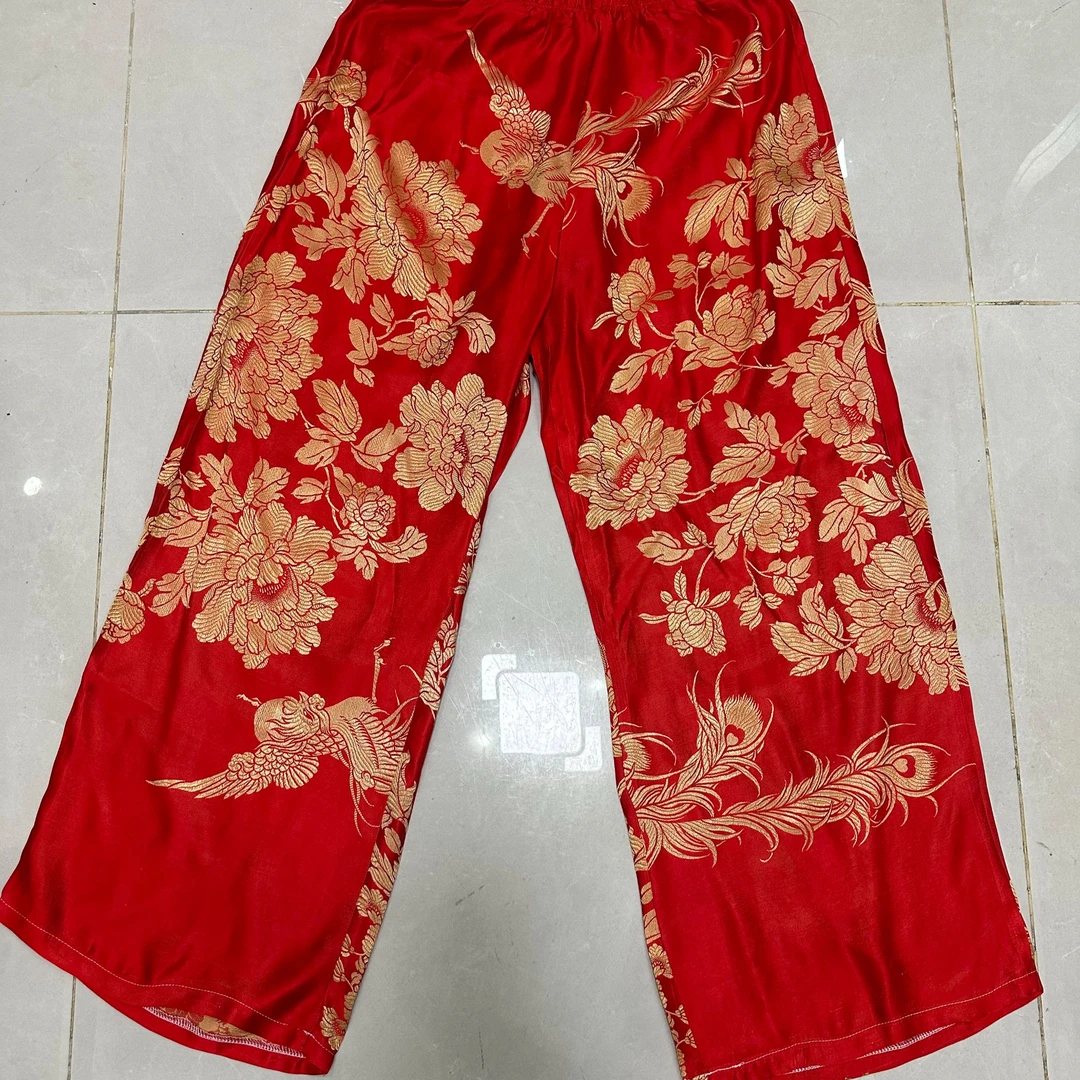 真丝桑蚕丝老软缎裤子桑蚕丝居家时尚休闲女士中式中国风百搭复古