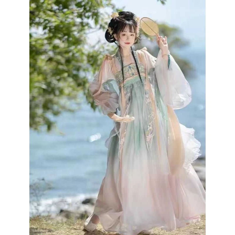 春夏季原创汉服女【春晚嫣雨】齐胸汉元素重工刺绣古风唐制日常款