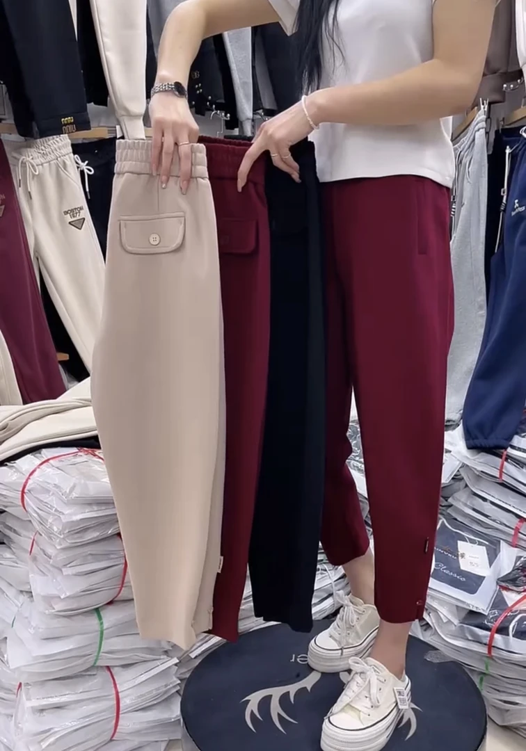 韩版秋季新款小个子萝卜裤女高腰显瘦宽松休闲九分裤