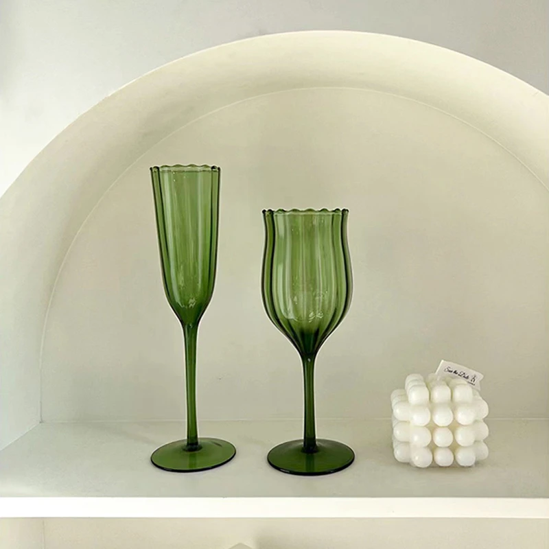 【拍一发二】法式复古网红鸡尾酒杯家用创意绿色无铅玻璃葡萄酒杯