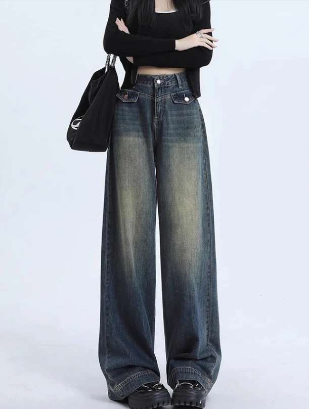 省心穿搭阔腿牛仔裤女宽松2024年秋季新款直筒裤高腰拖地裤潮