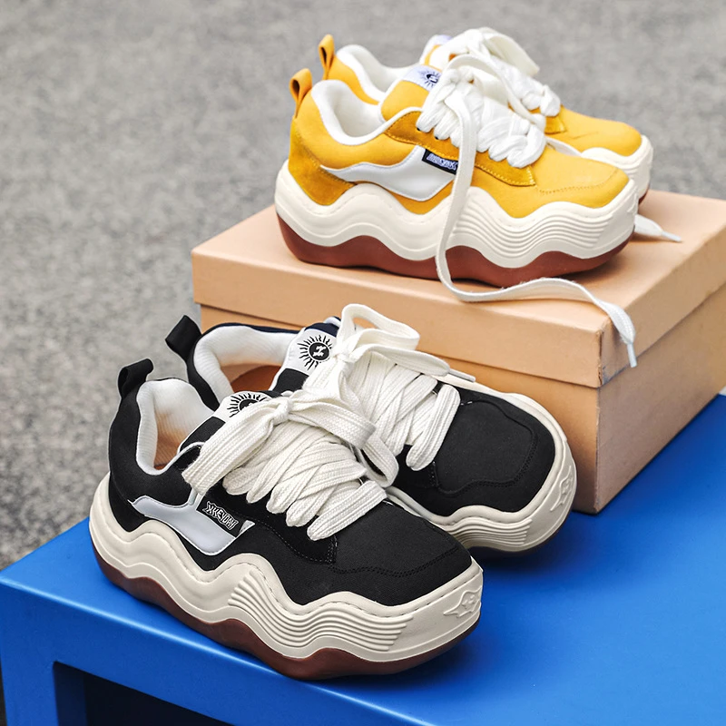 春季情侣小众设计女鞋徐璐檀健次同款大波浪面包鞋厚底百搭休闲鞋