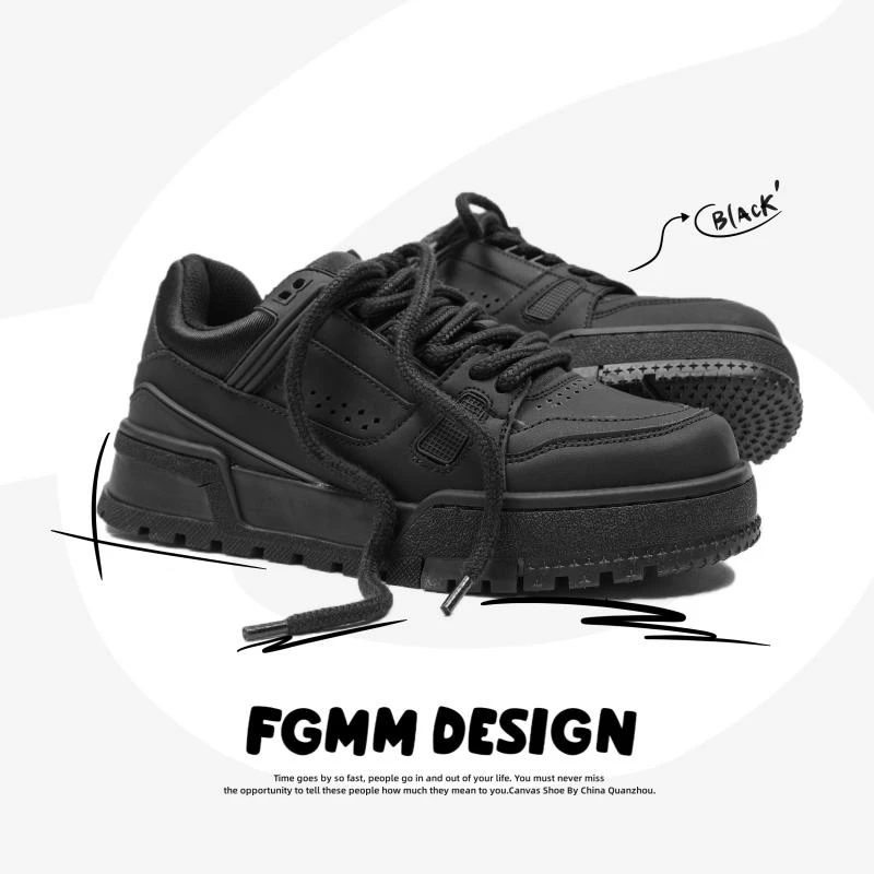 FGMM小黑鞋厚底增高休闲板鞋男女款小众原创高街男鞋子夏季面包鞋