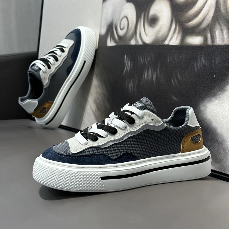 男鞋2023新款夏季透气网面小白鞋厚底增高运动休闲鞋男款低帮板鞋