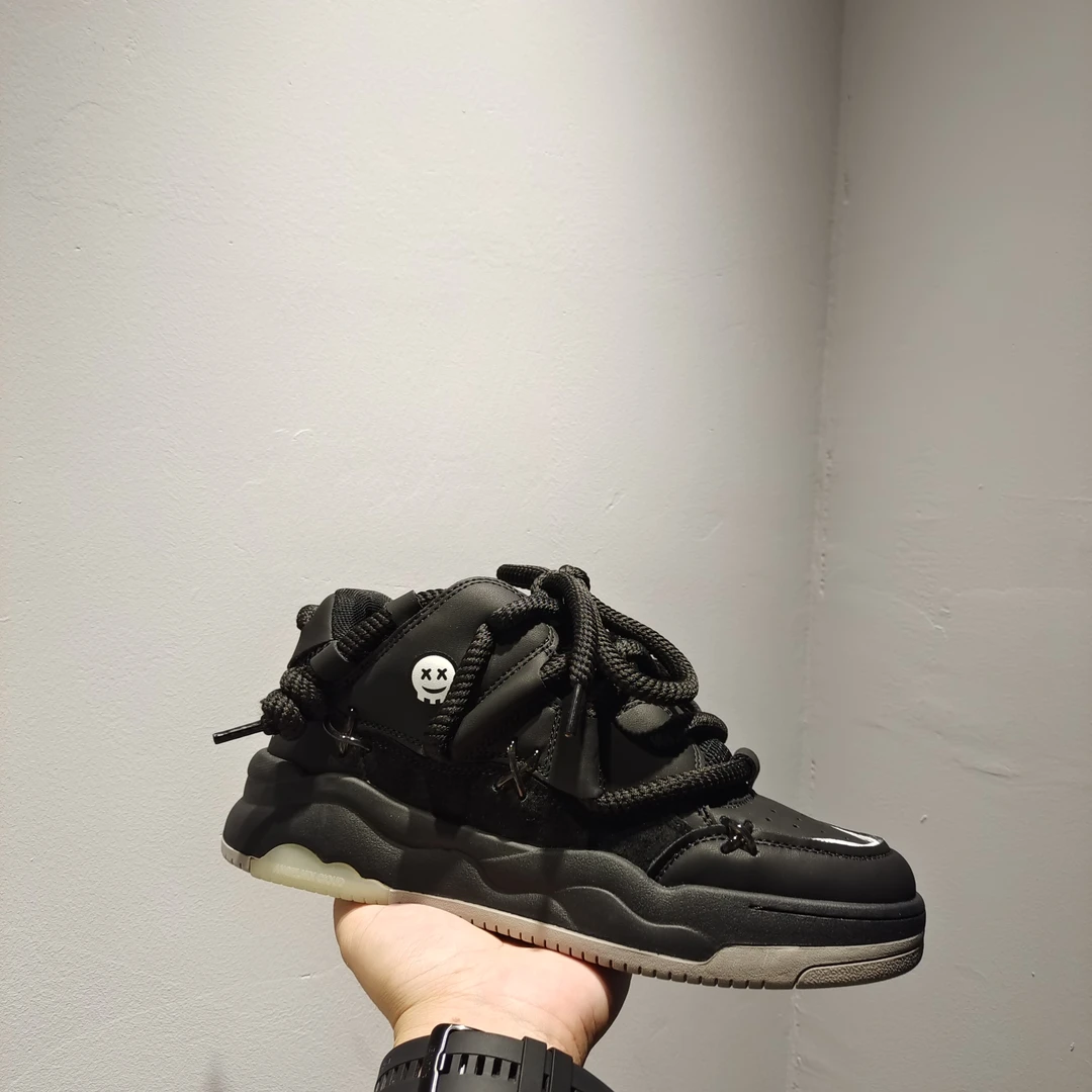 【黑骑士】2023新款破坏脏辫粗鞋带板鞋情侣款男鞋女鞋搭扣面包鞋