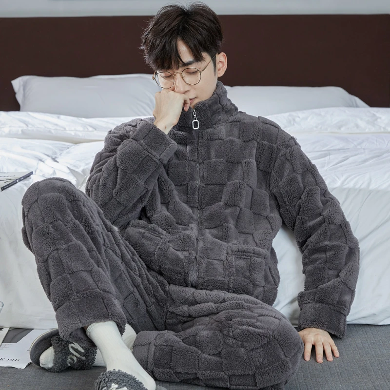 男款华夫格加厚睡衣可外穿家居服