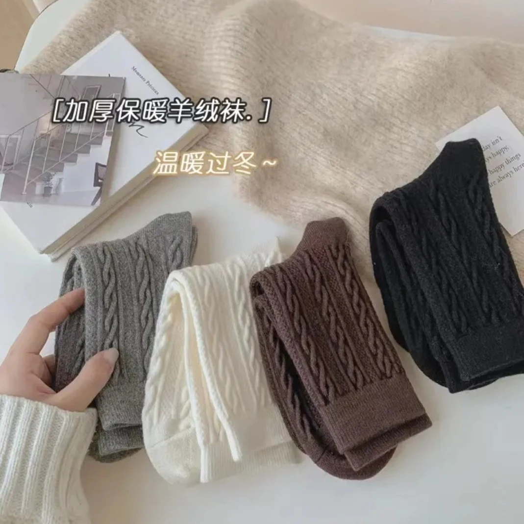 【卓普工厂店】羊毛袜子女秋冬季中筒袜加厚加绒款长筒棉袜长袜