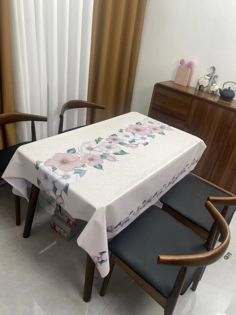 200*140一路花开拼接防水防渗六人桌加大防油免洗防烫餐桌布
