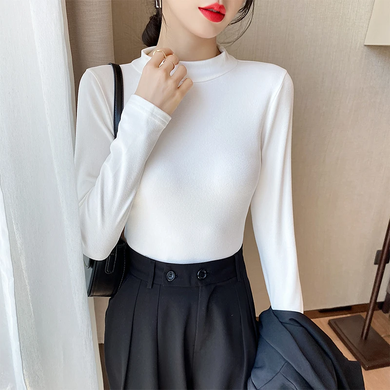 秋冬女2025新款白色内搭半高领打底衫小香风修身长袖t恤洋气上衣