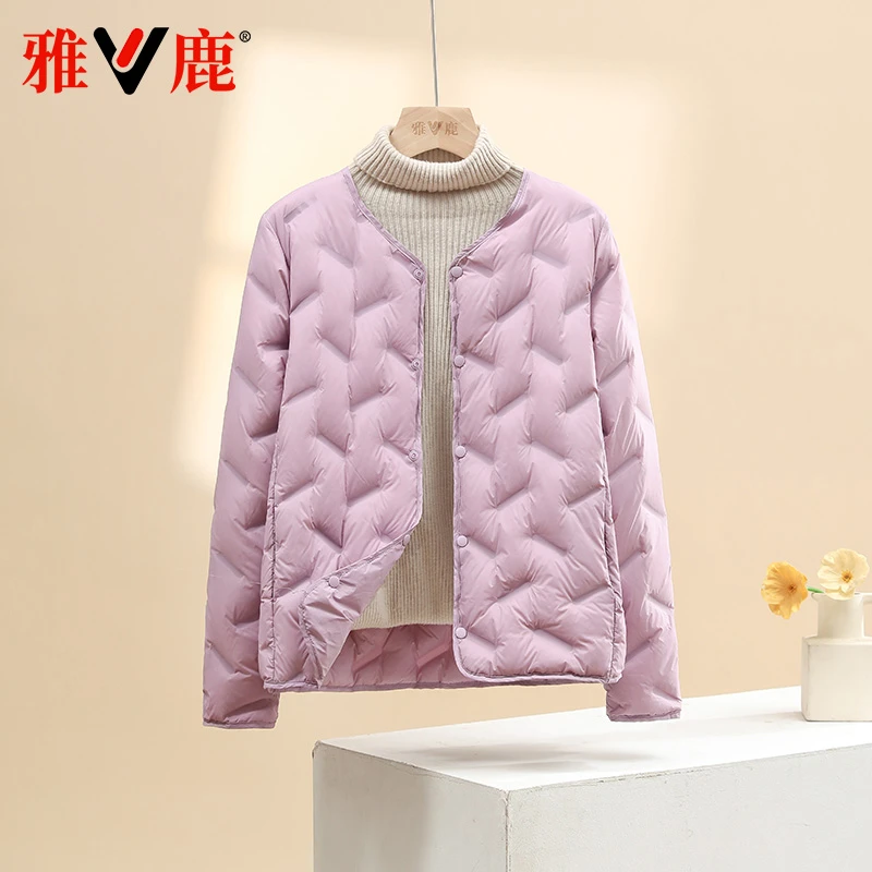 雅鹿2025新款轻薄羽绒服女早秋户外时尚纯色简约大气羽绒保暖外套