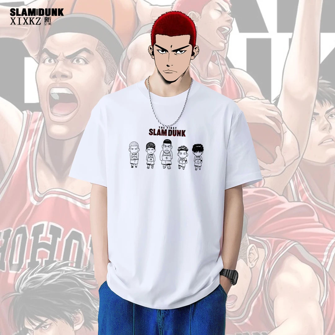 男女篮球重磅纯棉宽松男短袖灌篮高手inst恤动漫周边樱木花道图案