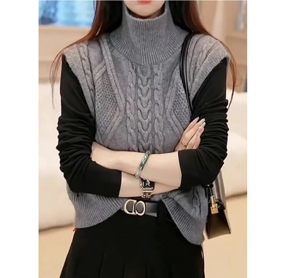 双面穿搭马甲毛衣女秋冬装立领麻花加厚针织开衫背心法式独特上衣