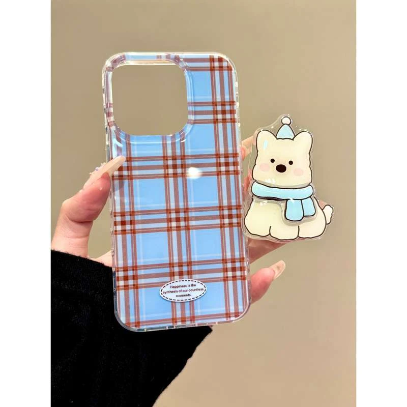 适用苹果iphone16promax西高地15pro格纹14复古13可爱ins风手机壳