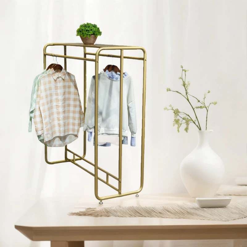 落地式衣架展示架男女童装店金色挂衣服货架服装店双排中岛架双杠