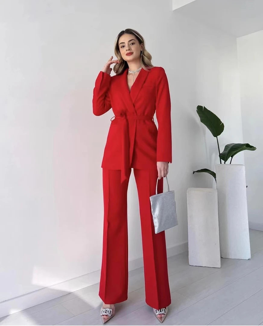 8018腰带西装裤套装（俄罗斯订单款）时尚气质