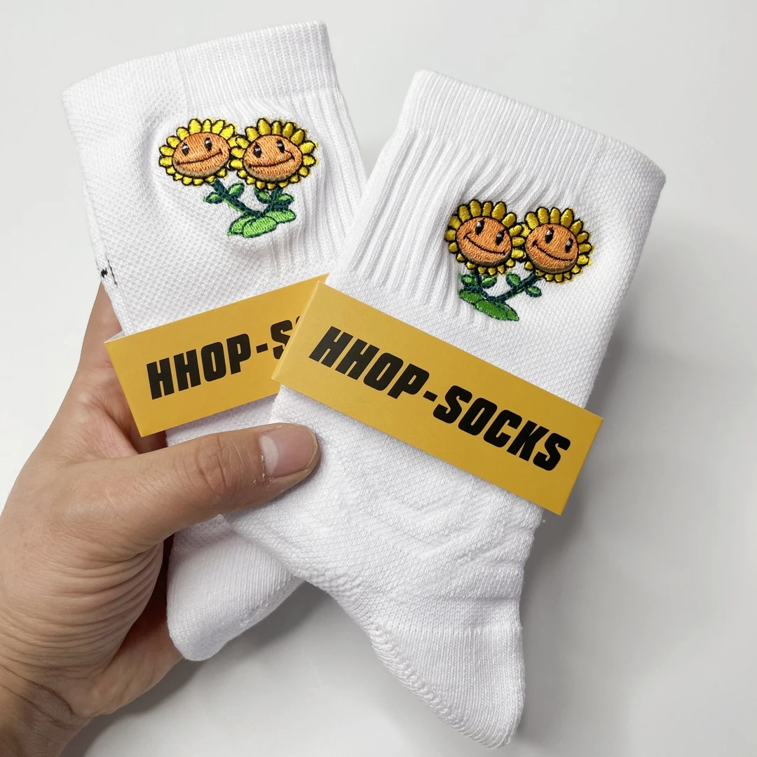 HHOP双子向日葵坚果球袜刺绣袜子男女同款透气保暖运动袜纯棉百搭