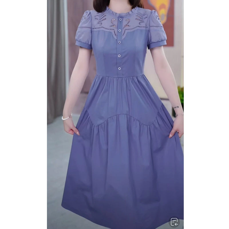 蓝色新款优雅气质时尚减龄休闲收腰显瘦连衣裙
