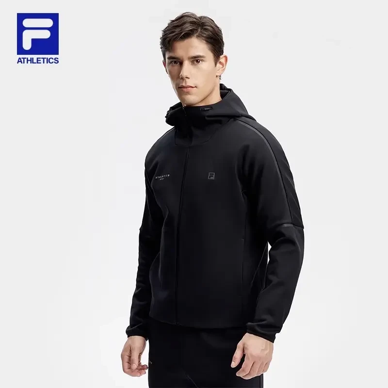 Fila/斐乐秋男连帽外套简约宽松健身运动针织上衣A11M411506F