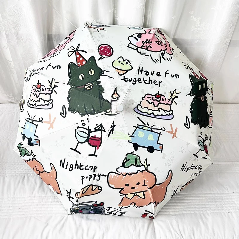 可爱趣味猫咪三折双龙骨自动/手动晴雨两用防紫外线伞小清新便携