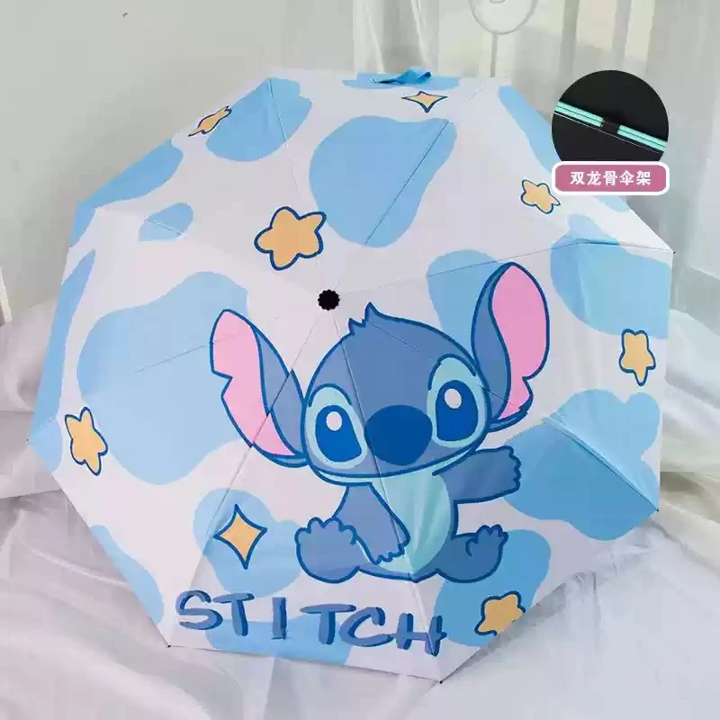 史迪仔三折八开双龙骨自动/手动晴雨两用防紫外线伞可爱小清新