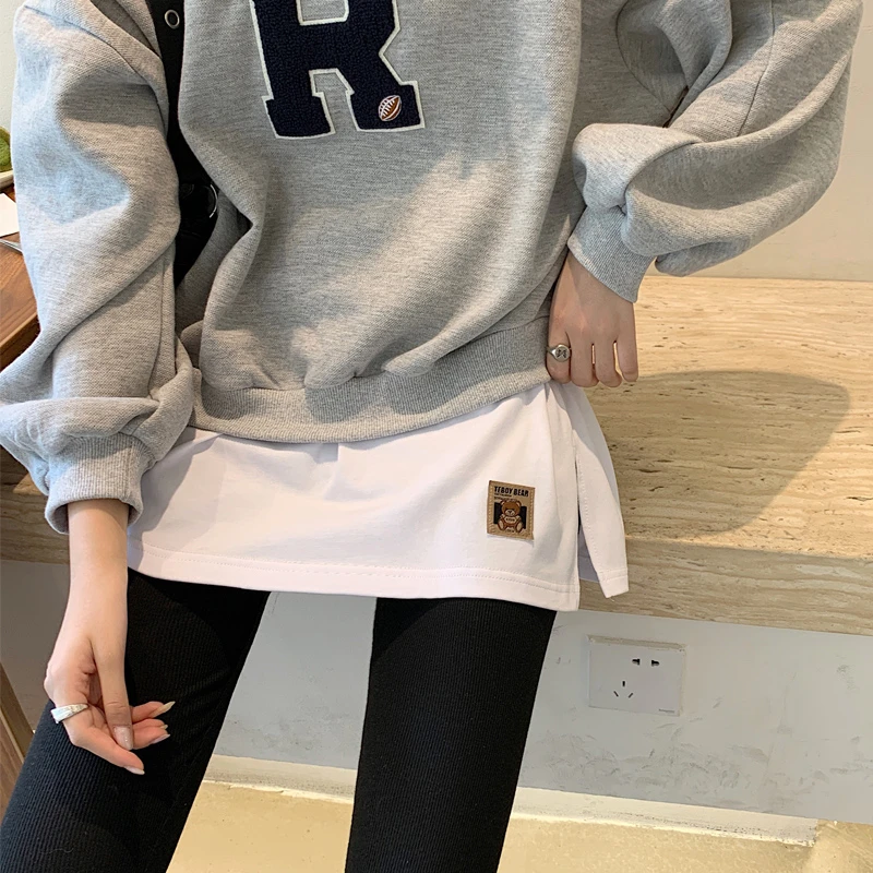 纯棉屁帘女秋冬季高腰显瘦半身裙小白裙短裙A字遮胯卫衣打底神器