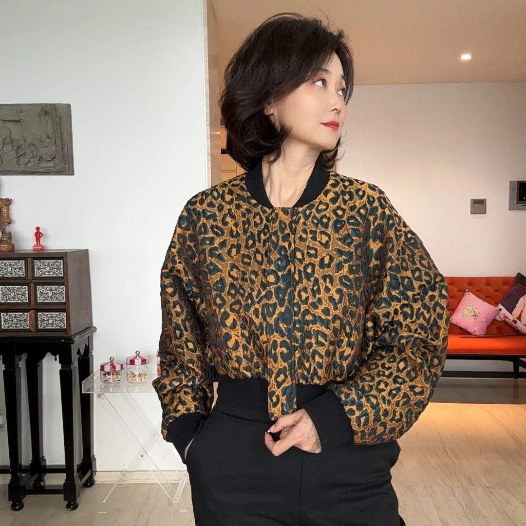 【维姐精选】CS黑黄花棒球衫外套休闲气质上衣豹纹CS1H03Y397