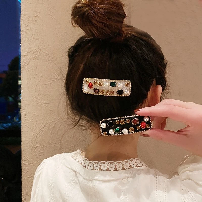 复古发饰刘海侧边夹少女珠珠带钻发夹韩版网红发卡头饰洋气夹子