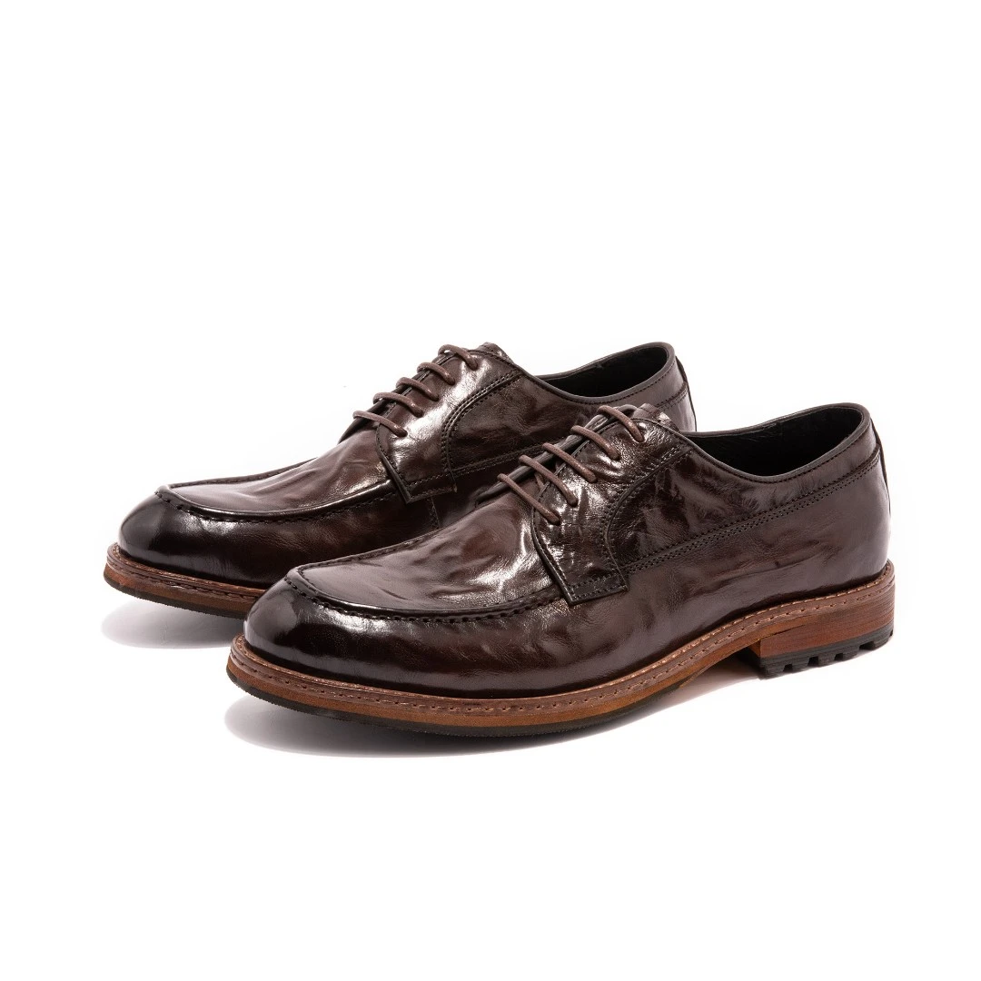 KP-8842复古休闲圆头男士系带德比皮鞋时尚手工缝制男士皮鞋