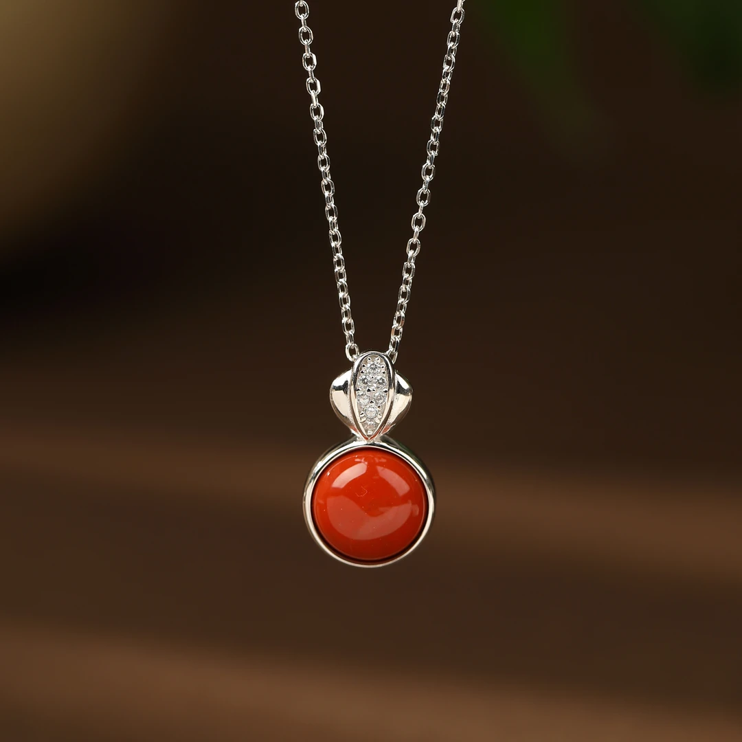 安妮猫三叶子S925银精工镶嵌满锆项链镂空葫芦红玛瑙如意吊坠