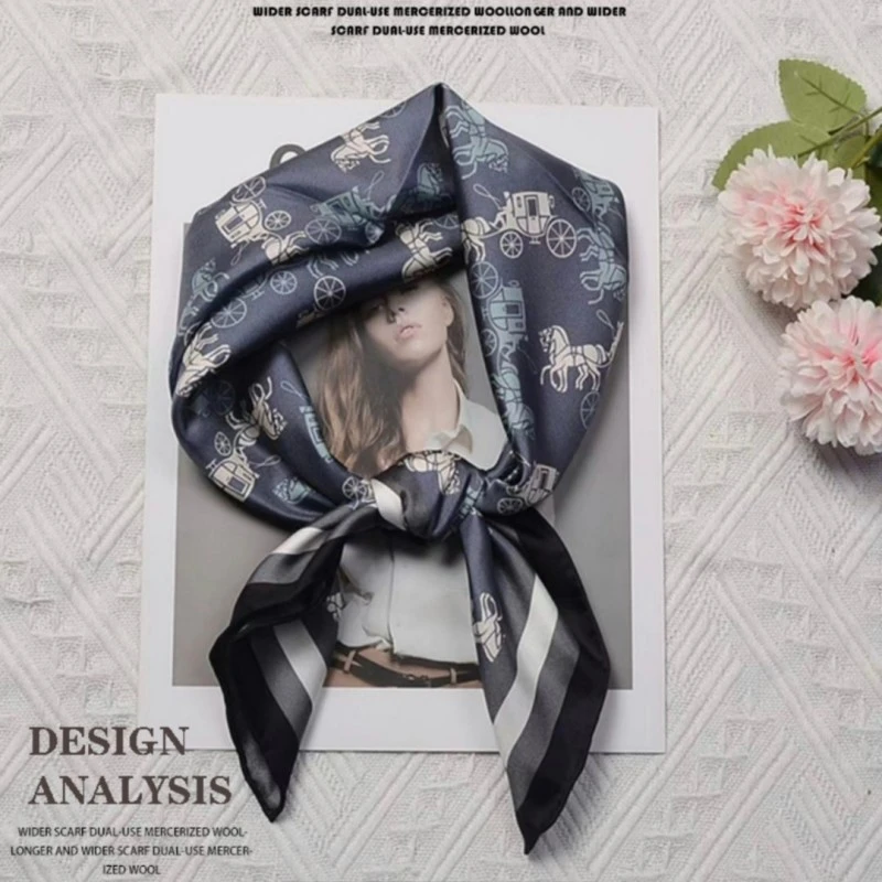 桑蚕丝单面14姆米斜纹小马车65方巾时尚百搭韩版女士护颈真丝C049