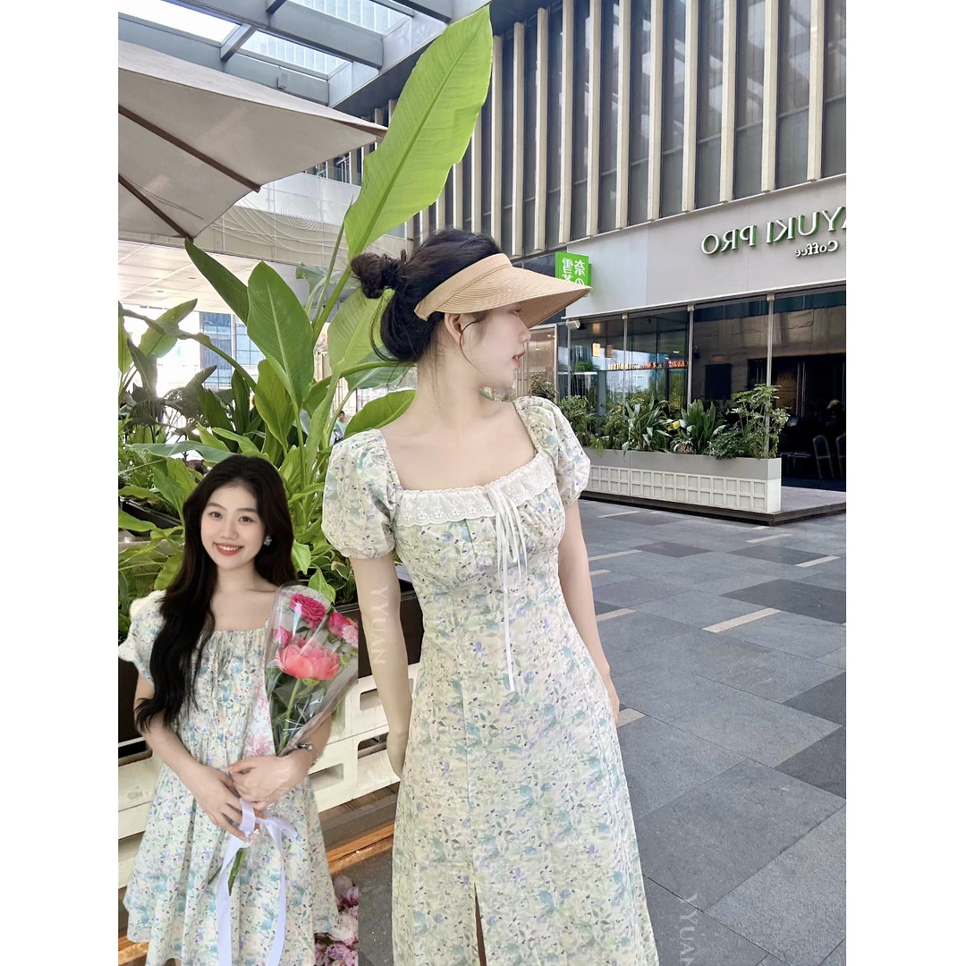 圆圆媛【绿野仙踪】初恋夏季法式清新甜美浪漫碎花收腰显瘦连衣裙
