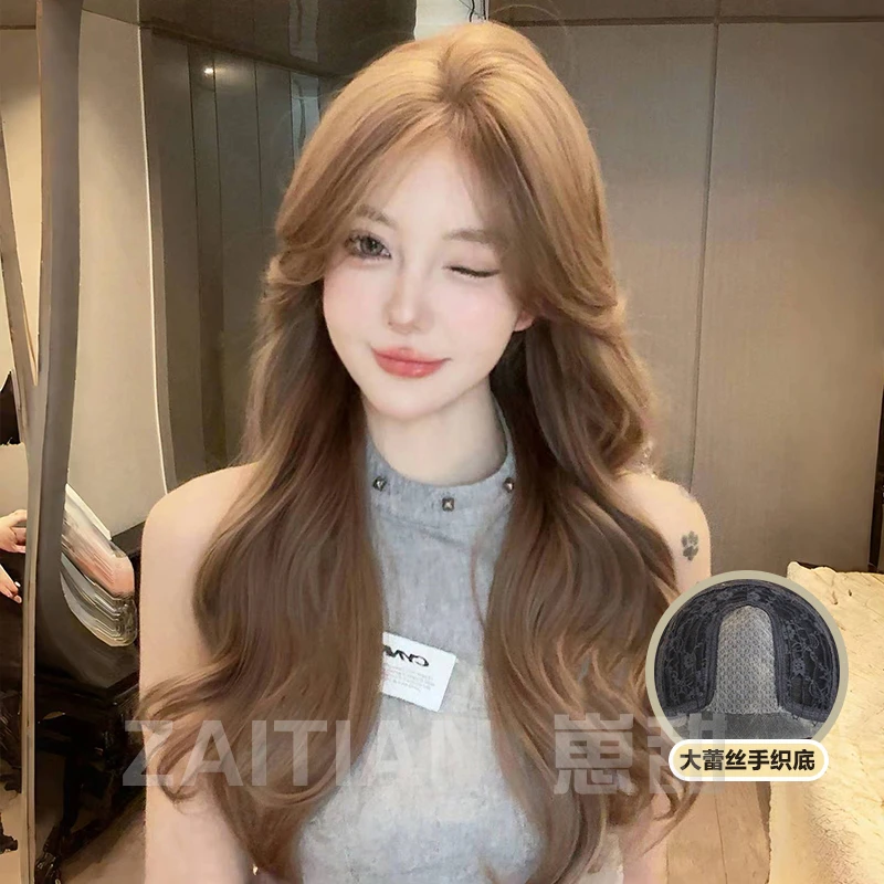【柏林晚霞】假发女中分长卷发仿真蜜茶亚麻色无痕自然全头假发套