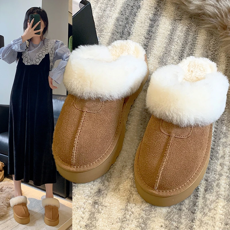 【Nicole】2023新款时尚雪地棉靴皮毛一体真皮防滑东北松糕底秋冬