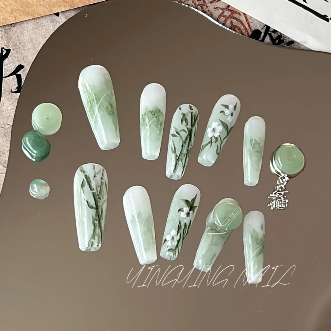 栀子花·06下单后联系客服排单否则无法制作哦·纯手绘穿国风穿戴甲