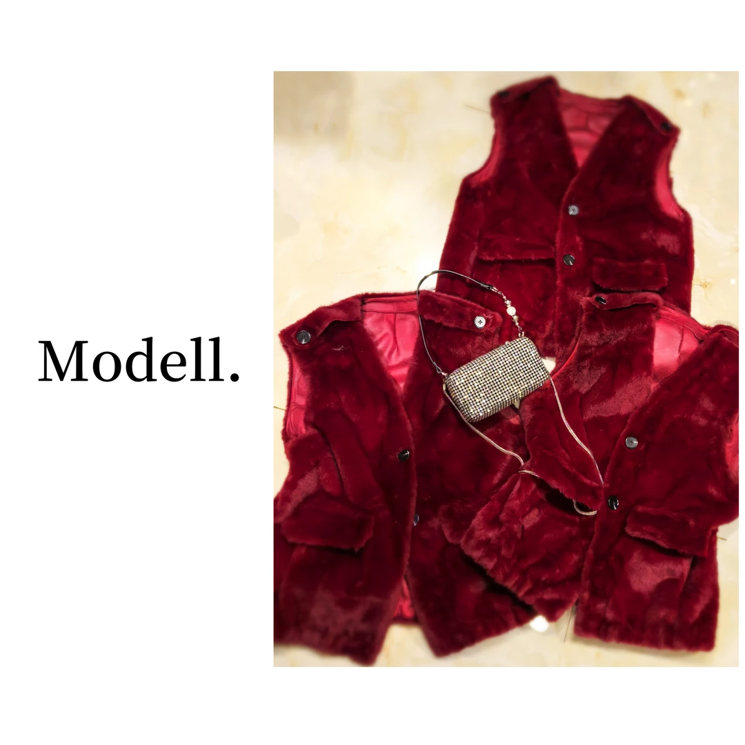 时尚双肩搭扣毛毛马甲