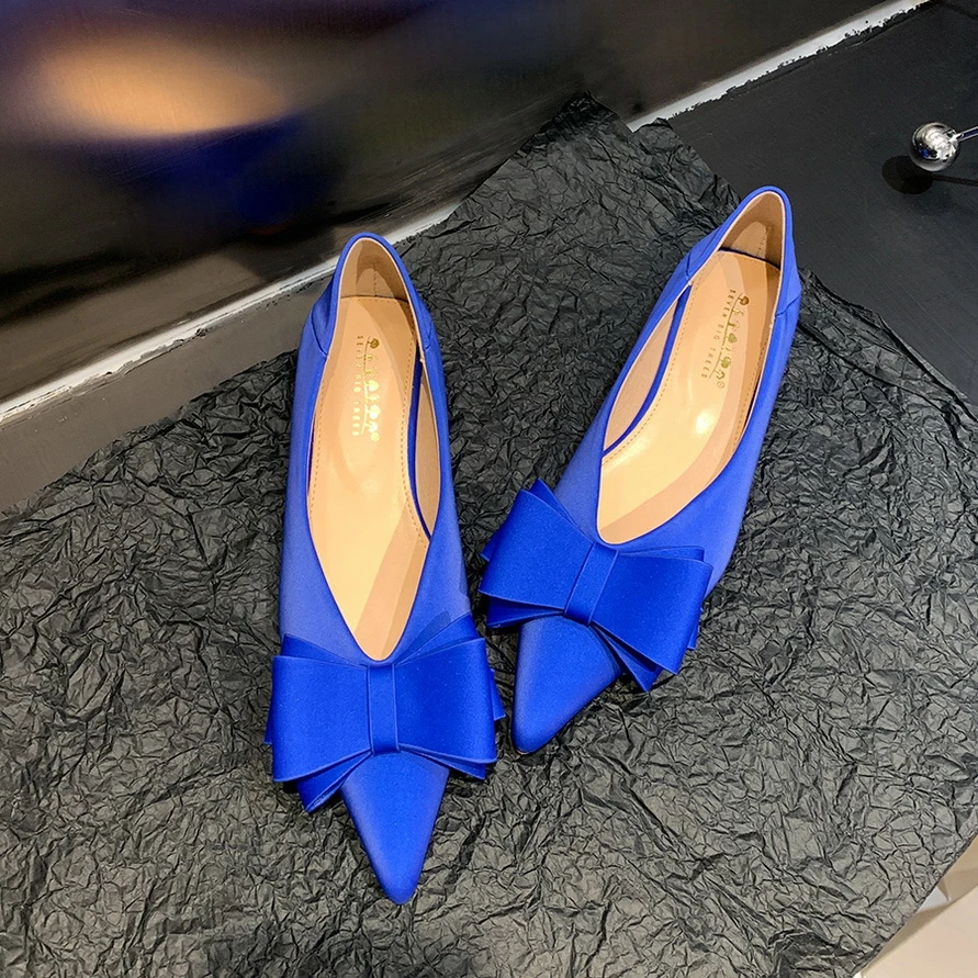 气质单鞋时尚舒适甜美女鞋平底鞋浅口尖头时尚蝴蝶结平跟鞋女鞋子