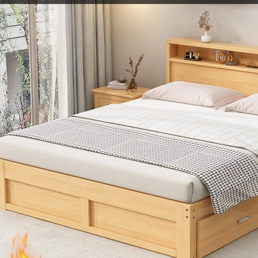 实木床1.5米现代简约收纳双人床可充电家用出租房工厂直销单人床