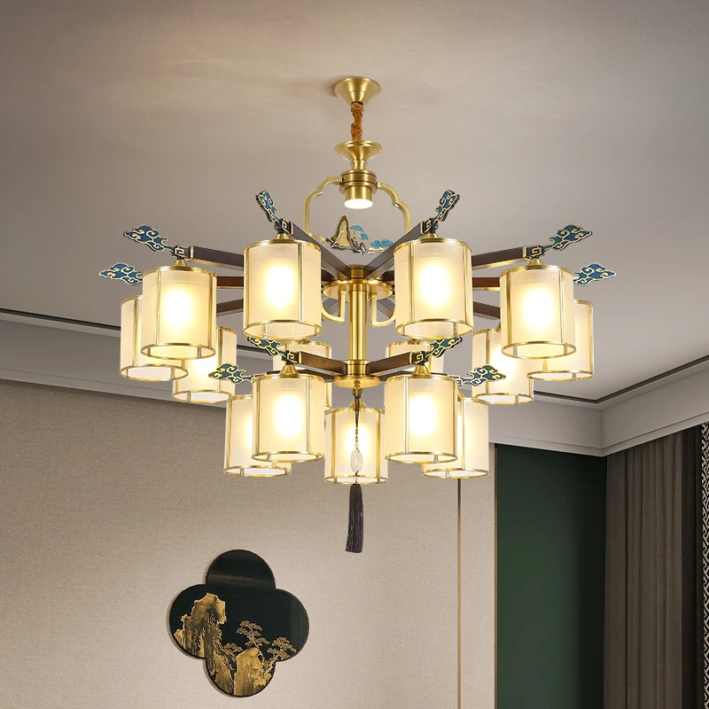 【祥云】实木新中式吊灯全铜客厅灯中国风禅意大厅餐厅灯2024年新款