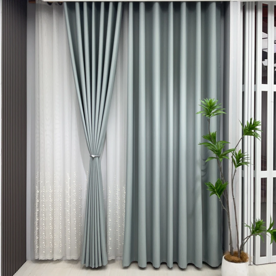 （新款拉菲绒）灰 现代简约风 纯色窗帘