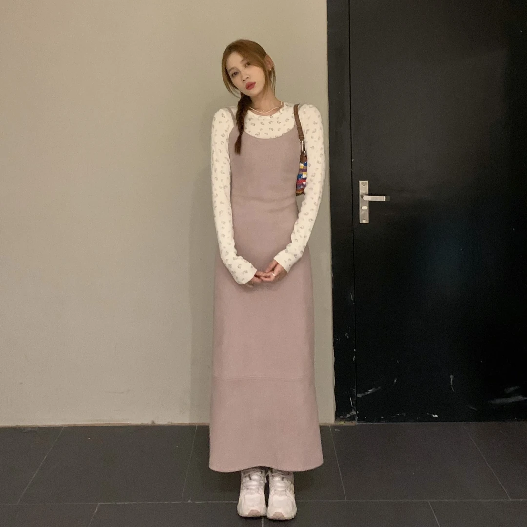 70不是七十【甜心奶芙】秋冬梭织绒感叠穿压线长短款连衣裙