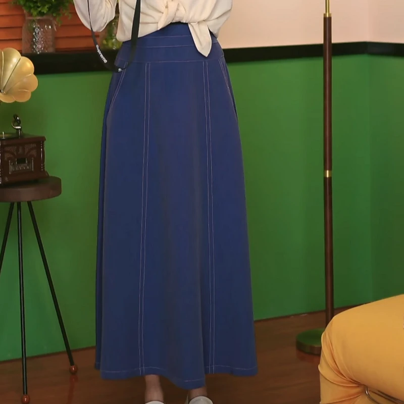 惠子Hz/【霁青】港风复古中长裙气质显瘦半身裙高腰百搭裙子