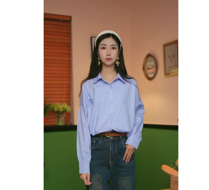法式港风复古气质衬衫百搭衬衣春季