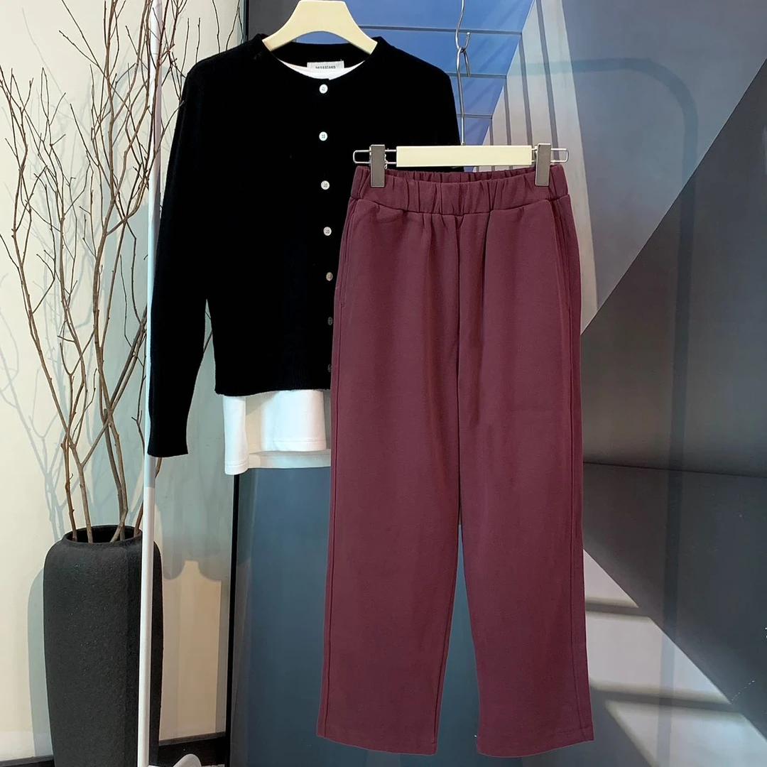 Q56直筒休闲裤女休闲简约2024秋冬款小个子宽松显瘦松紧腰阔腿裤