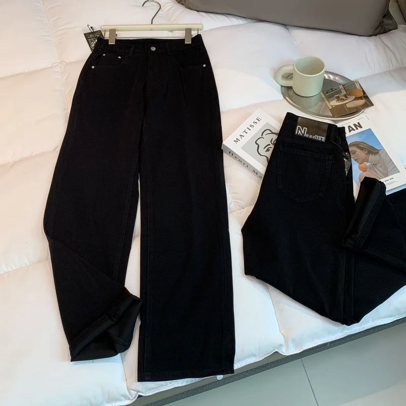 F16阔腿牛仔裤女简约休闲高级感2024秋冬新款宽松垂感直筒拖地裤