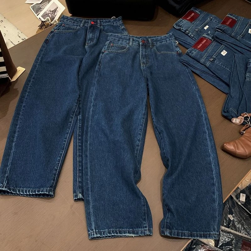 J8哈伦牛仔裤女简约老爹裤2024秋冬新款轻奢高级感宽松百搭镰刀裤