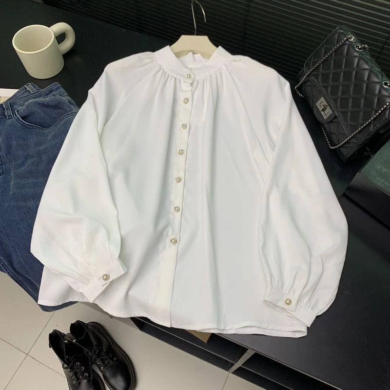 Q59气质通勤衬衫女薄款2024夏新款宽松百搭长袖衬衣时尚别致上衣