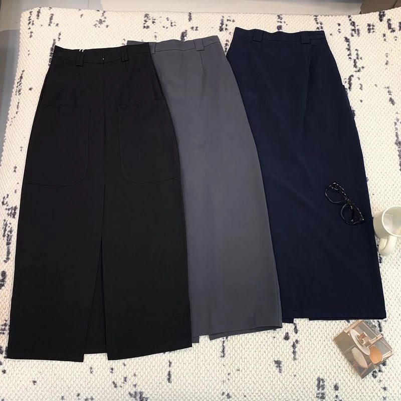 A56工装西装裙女高级感半身裙2024夏季新款高腰显瘦开叉气质A字裙