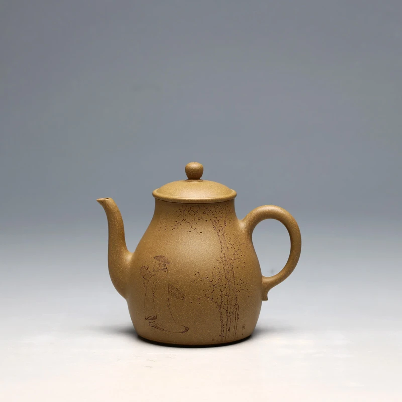 明理茶艺 宜兴紫砂名家高工王翔刻 风月无边 段泥手工400CC 茶壶