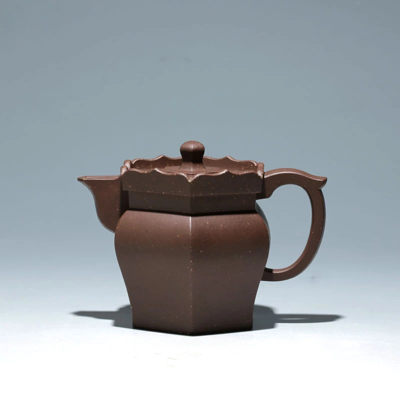 明理茶艺 宜兴紫砂壶 李卫明全手工 紫泥450CC 矮墙僧帽壶
