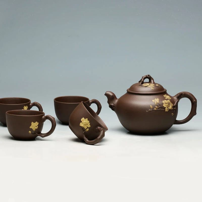 徐瑞平 全手工花器 520CC玉兰花五头套具壶 宜兴紫砂壶 茶壶